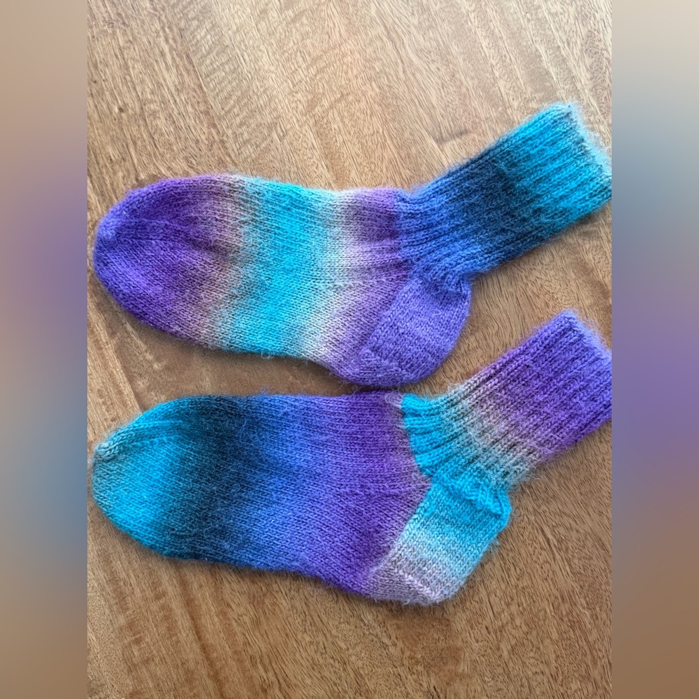 Hand knit fuzzy soft mismatched women’s socks